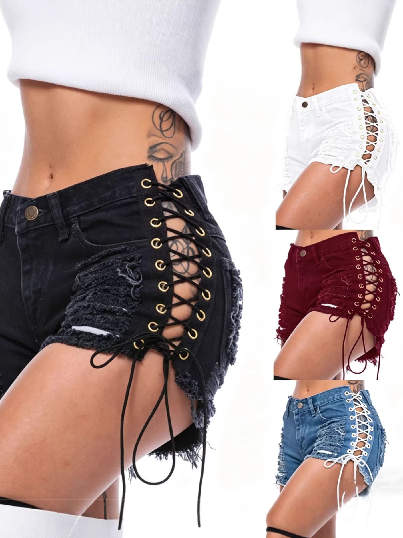 Shorts Denim Frayed - Cotton Denim Shorts Low Waist Distressed