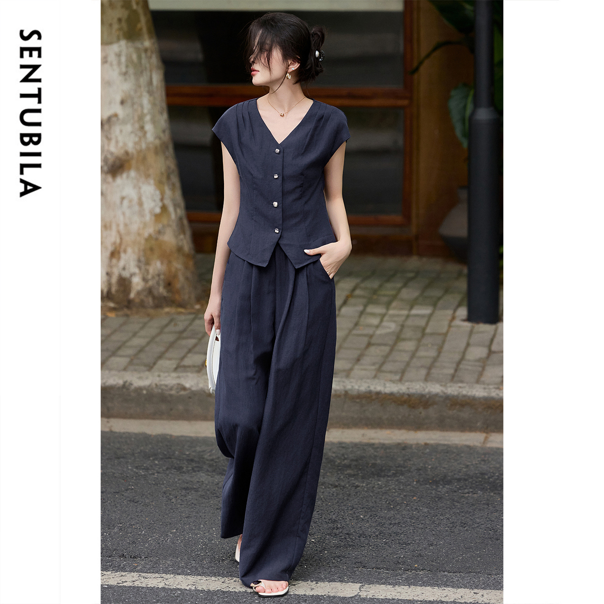 Linen Pant Wide - SENTUBILA Summer Linen Pant Sets Women
