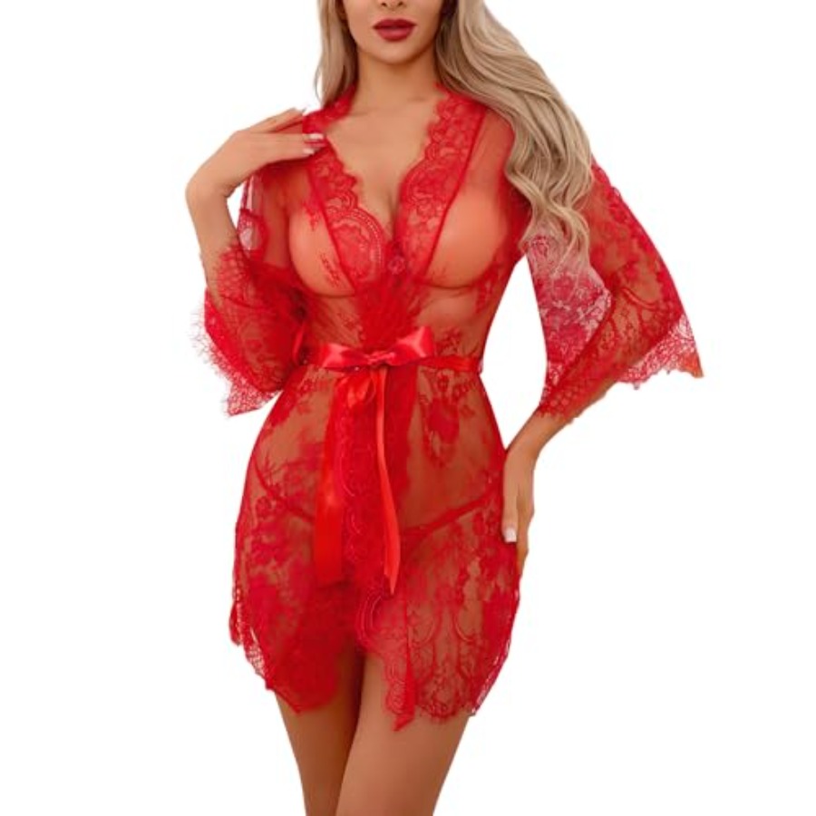 Kimono Sheer Floral - Narcisse Women's Floral Lace Kimono Robe,