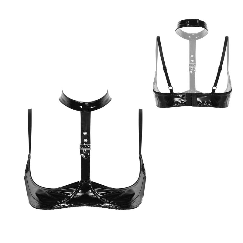 Womens Patent Leather Lingerie - Bralette Triangle Set review and price