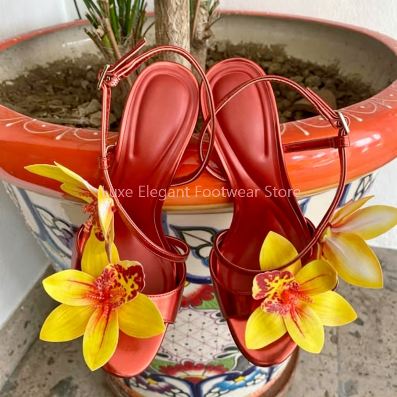 Red Flower Decor Back Strap Ho - Sandal Strappy Heeled review and price
