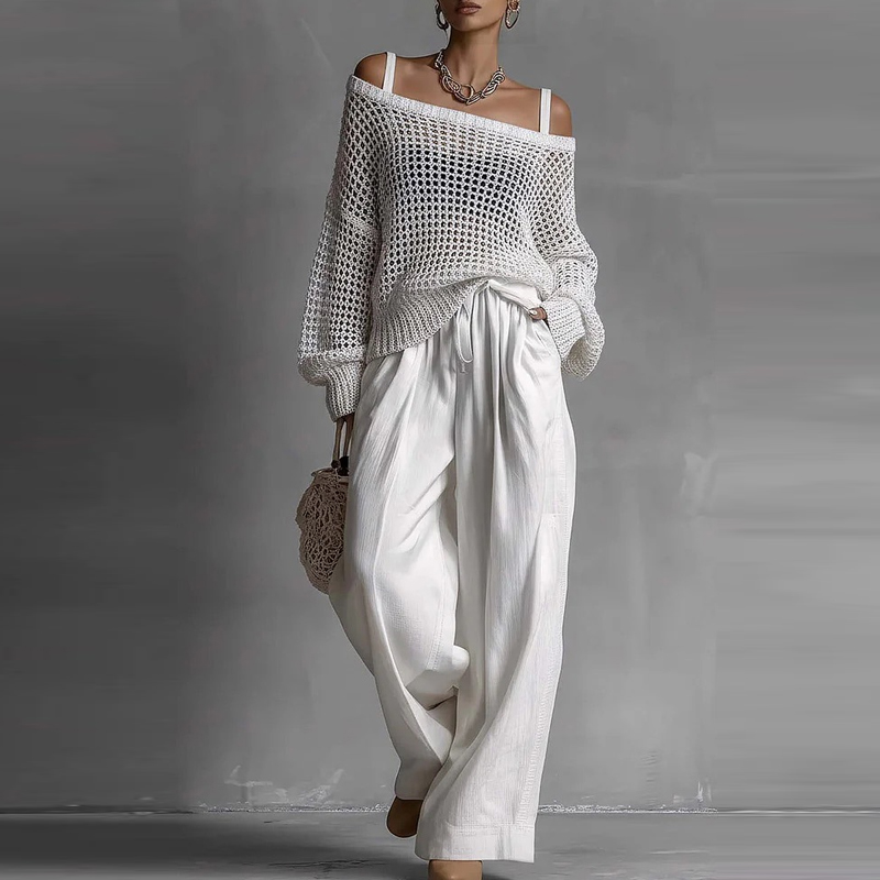 Fashion Solid One Shoulder Lon - Linen Pant Wide review and price