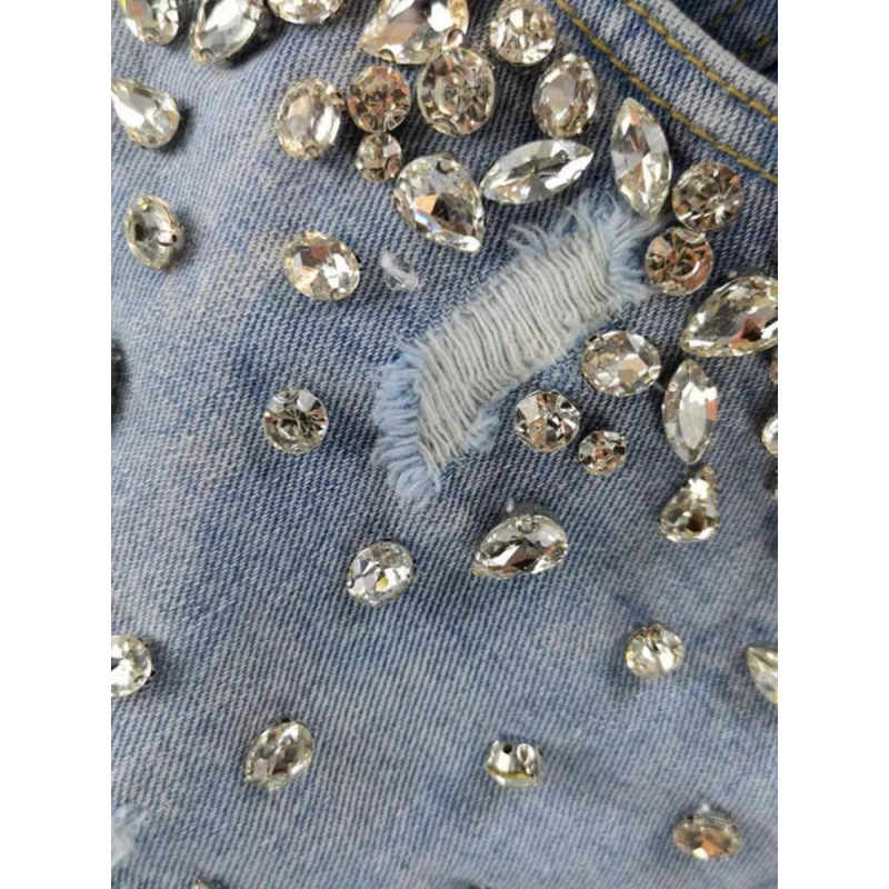 Hot girl style rhinestone ripp - Shorts Denim Frayed review and price