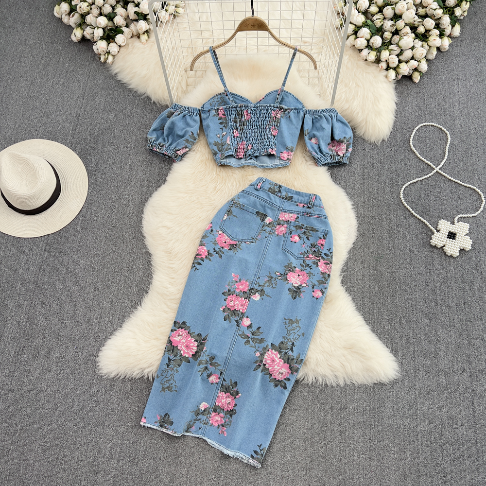 Fashion Floral Print Denim Ski - Romper Floral Print review and price