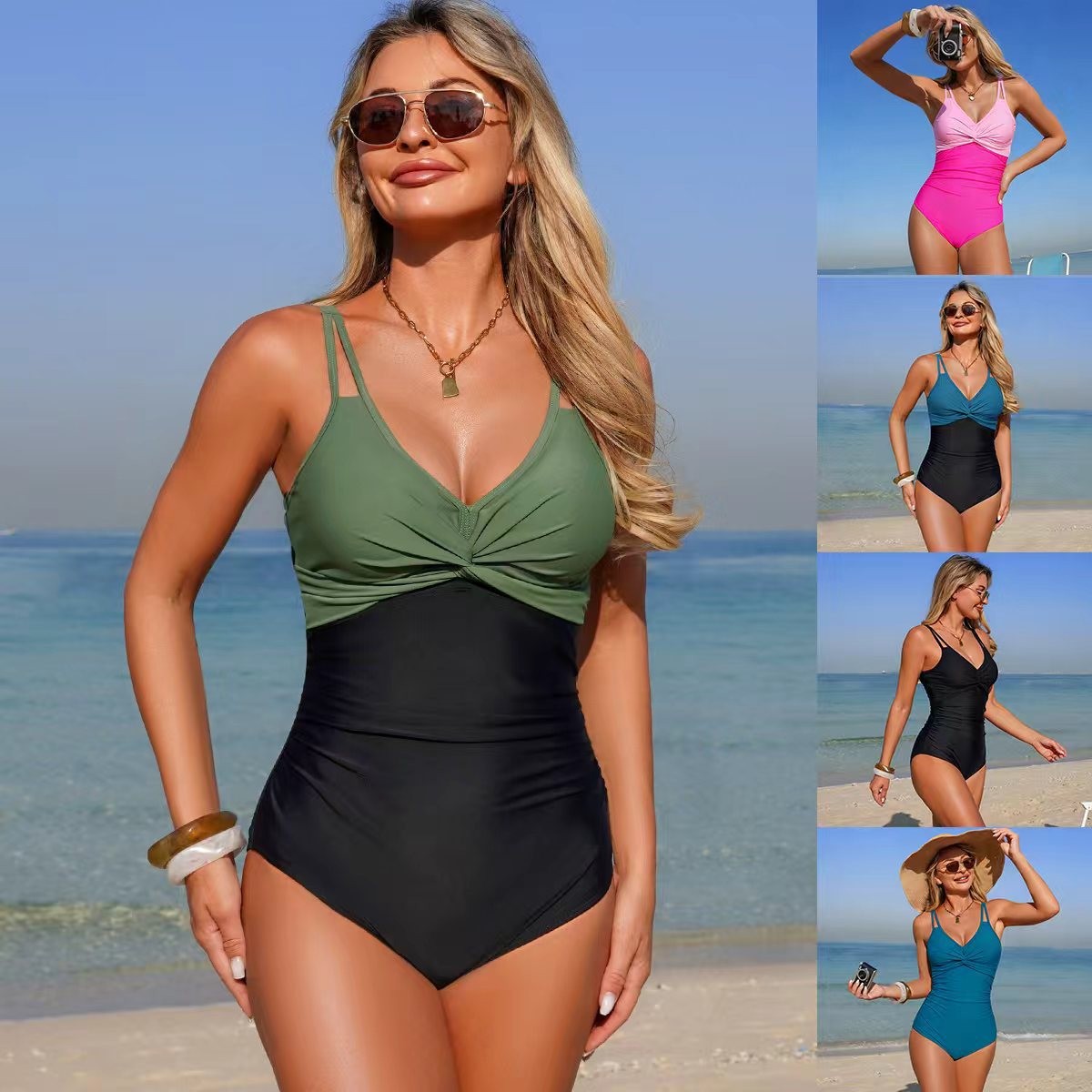 V Neck Twist Front One Piece S - Swimsuit Bikini Ruched review and price