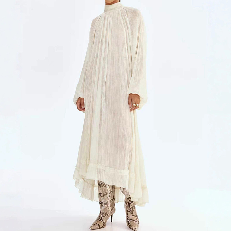 Ladies O-neck Long Sleeved Ple - Linen Dress Wrap review and price