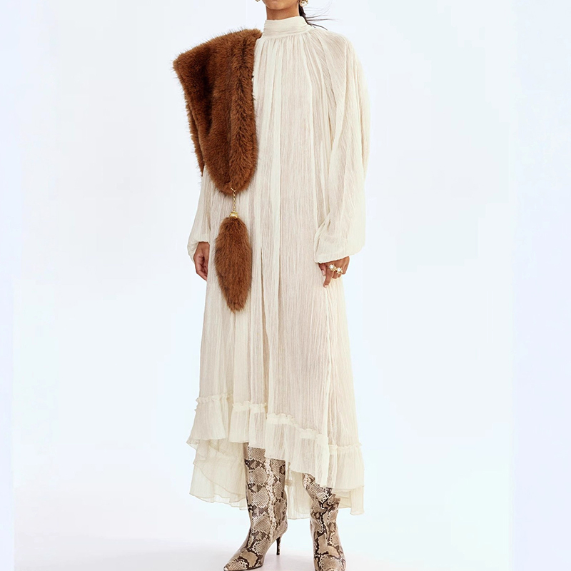 Ladies O-neck Long Sleeved Ple - Linen Dress Wrap review and price
