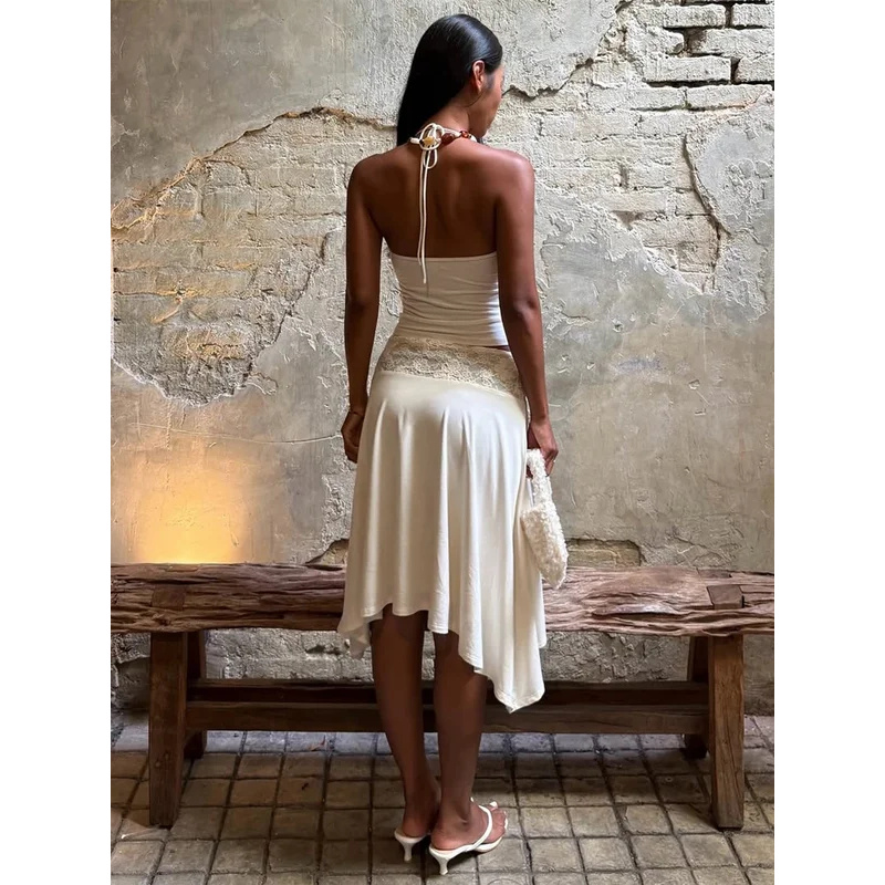 Sexy Lace Patchwork Sling Top  - Maxi Dress Halter review and price