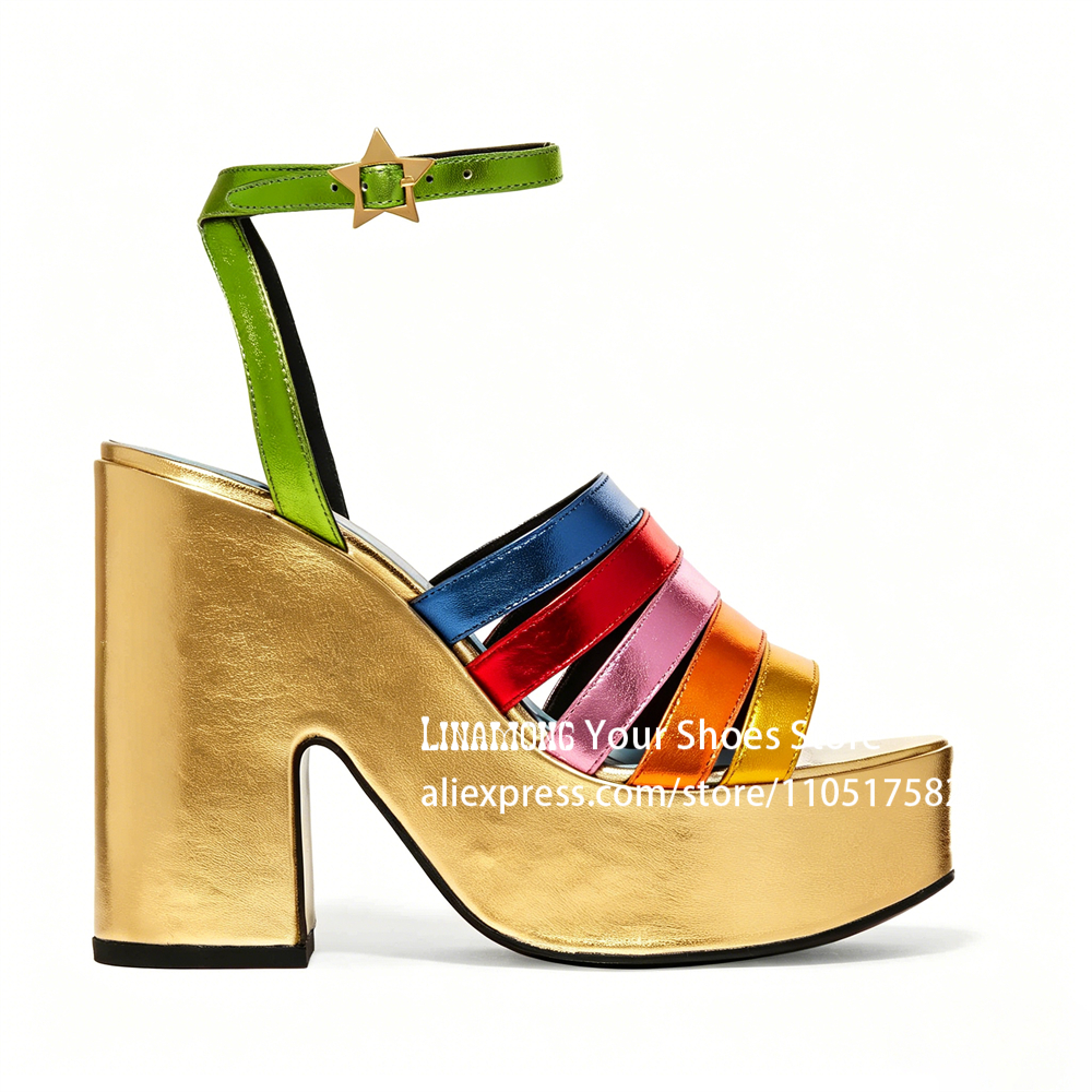 Multicolor Strappy Chunky Heel - Sandal Strappy Heeled review and price