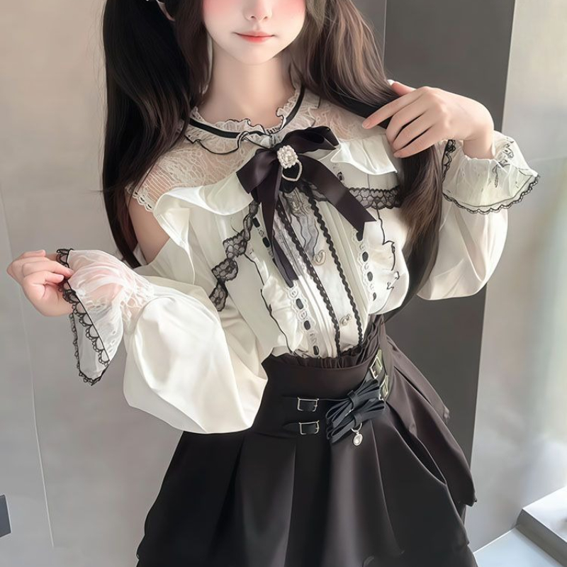 Japanese Gothic Y2k Lolita Sty - Blouse Off Shoulder review and price