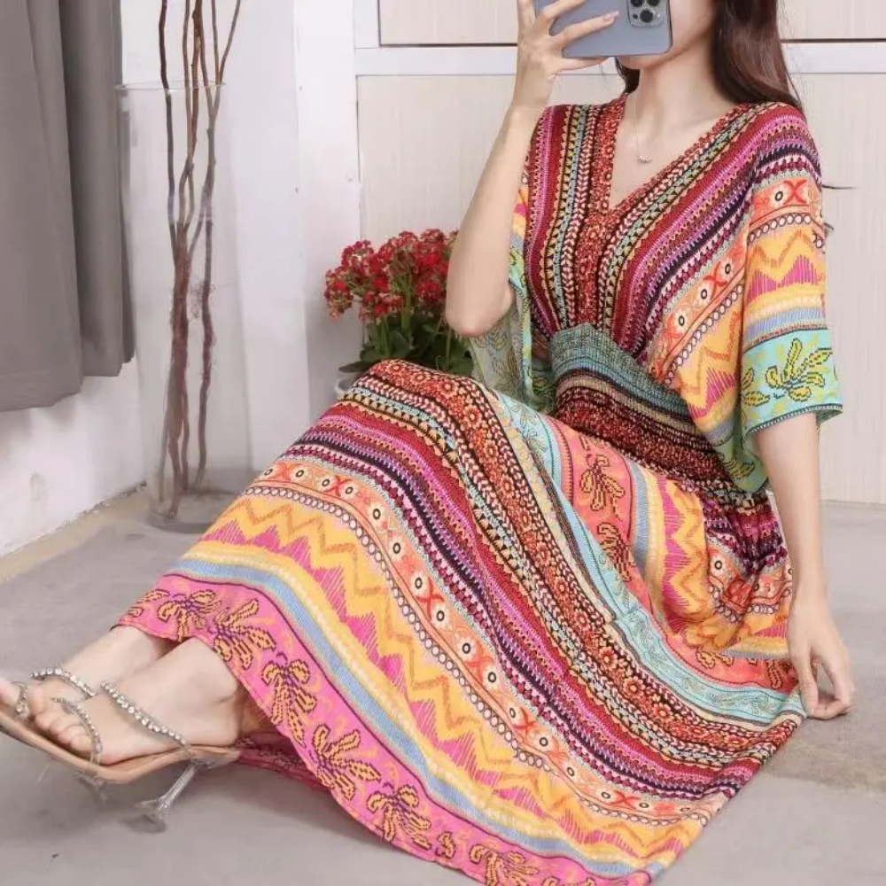 Colorful Casual Holiday Dress  - Midi Skirt Floral review and price