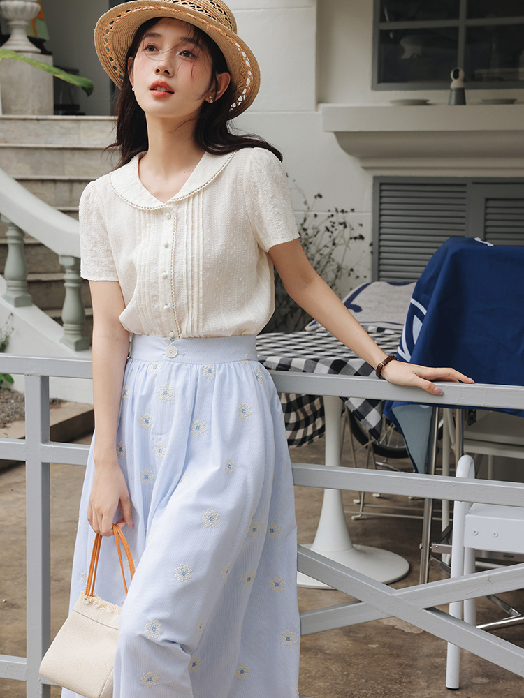 Vintage White Shirt Floral Emb - Midi Skirt Floral review and price