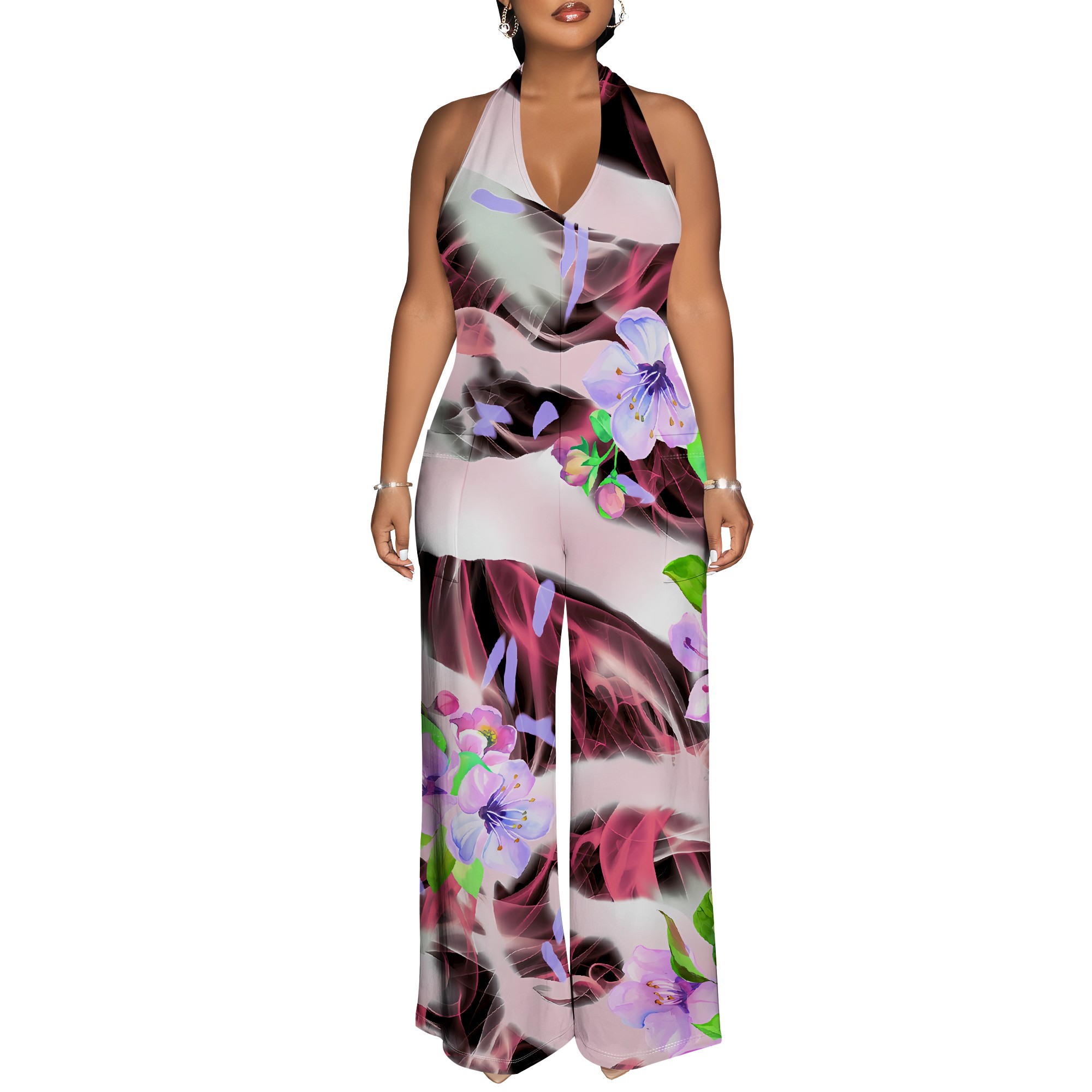 Floral Print Halter Jumpsuit - - Romper Floral Print review and price