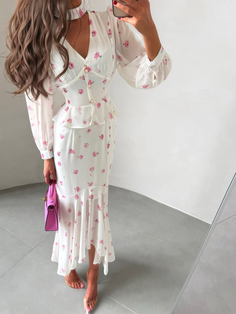 Women White Pink Floral Choker - Romper Floral Print review and price