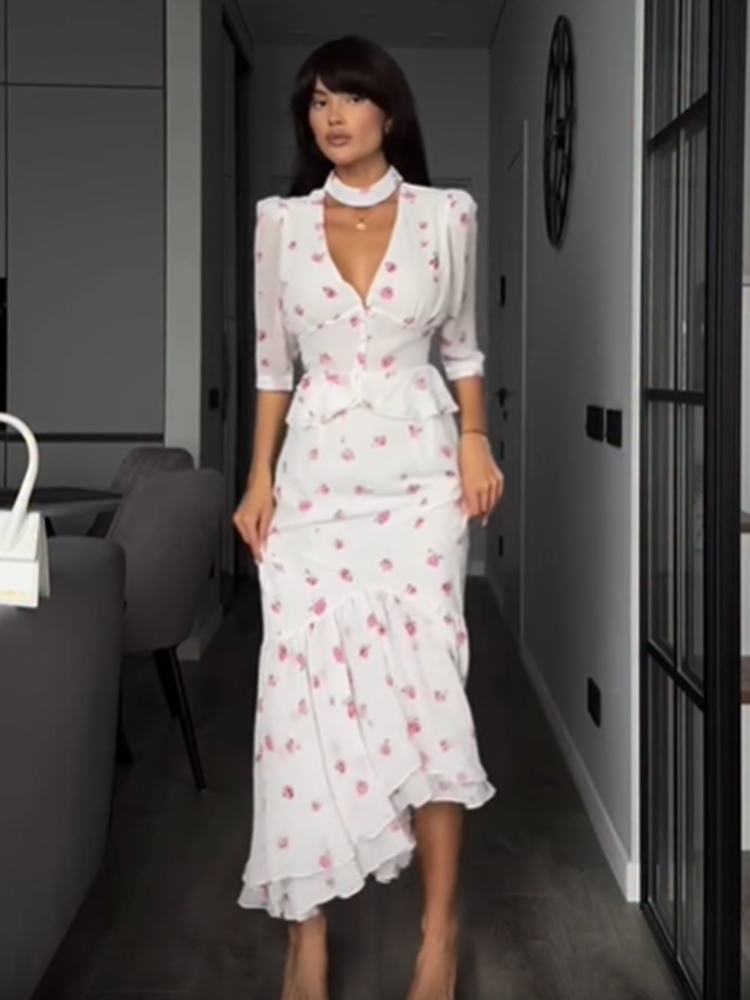 Women White Pink Floral Choker - Romper Floral Print review and price