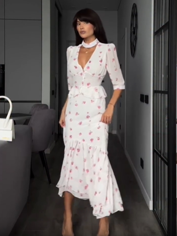 Women White Pink Floral Choker - Romper Floral Print review and price