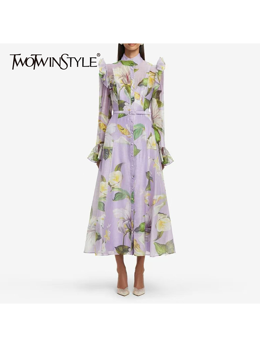 TWOTWINSTYLE Printing Spliced  - Linen Dress Wrap review and price