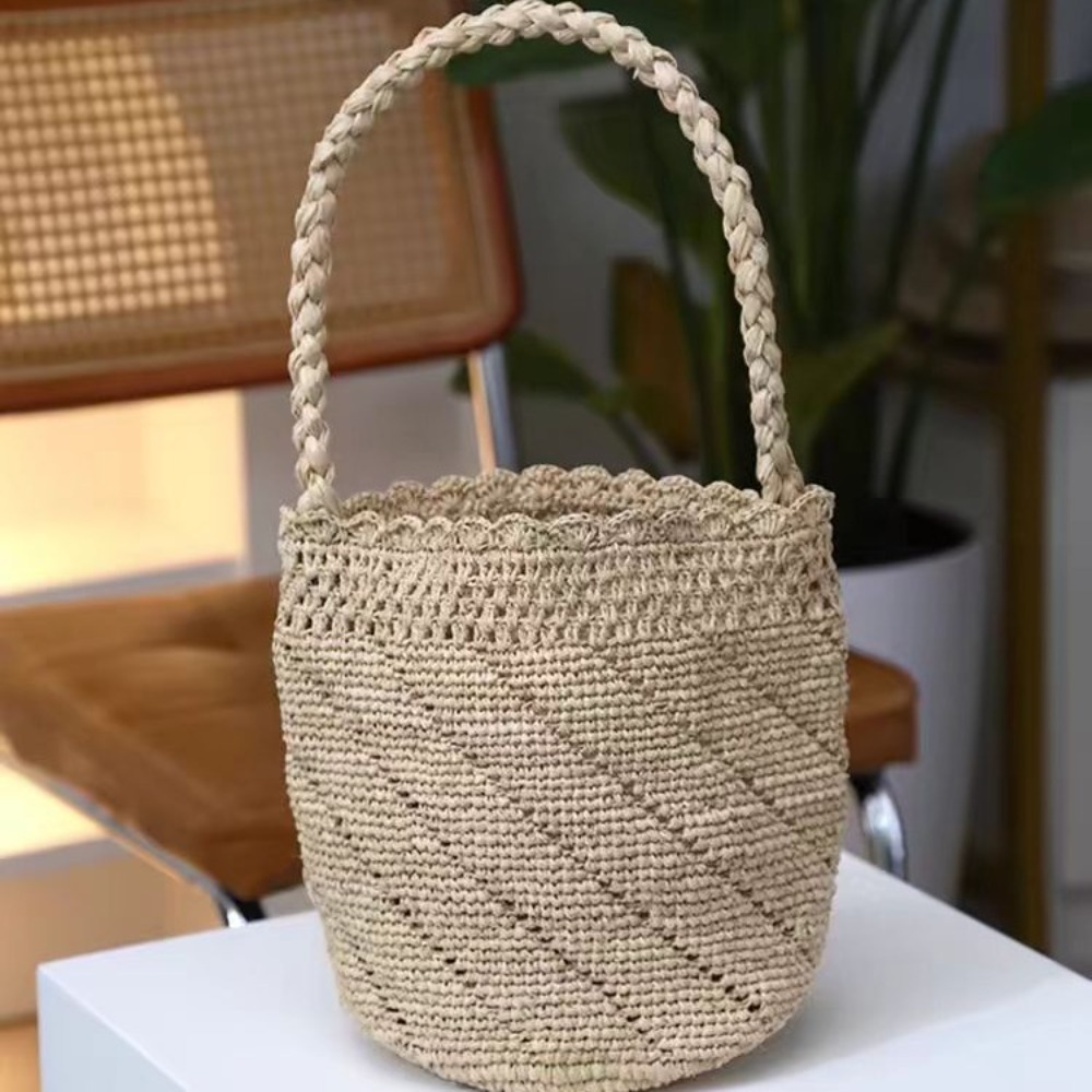 Handmade Crochet Straw Bucket  - Crochet Bag Raffia review and price