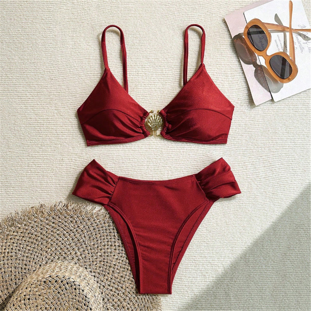 Metal Shell Ring Swimwear Sexy - Swimsuit Bikini Ruched review and price