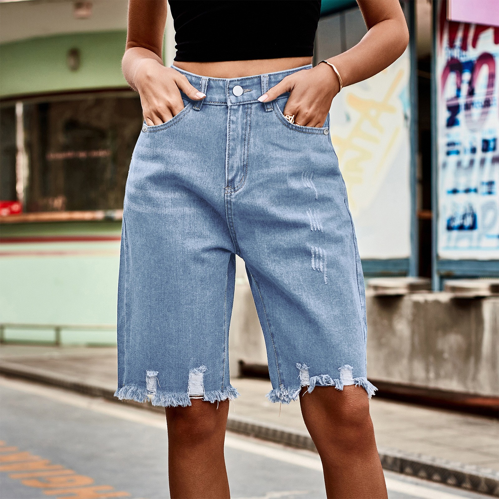 Summer Women's Clothing Distre - Shorts Denim Frayed review and price