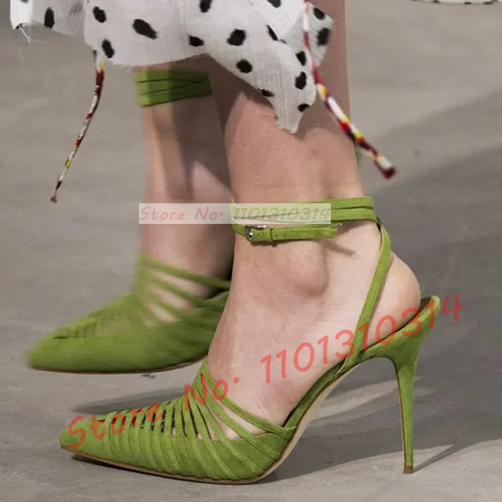 Green Vegan Suede Strappy Sand - Sandal Strappy Heeled review and price